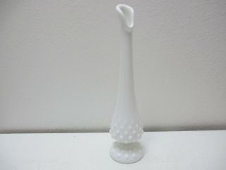 Vintage Fenton Glass Bud Vase White Milk Glass Hobnail Pattern 9 3/4 " Tall