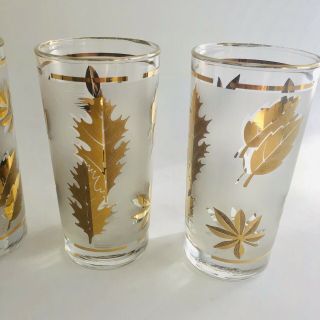 4 Vintage Libbey Frosted Gold Leaf Foliage Mid Century Glasses Water Tumbler Set 3