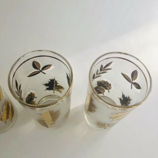 4 Vintage Libbey Frosted Gold Leaf Foliage Mid Century Glasses Water Tumbler Set 4