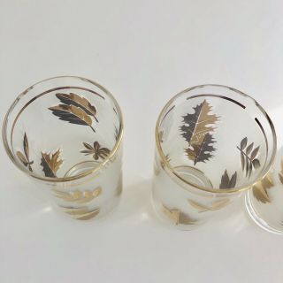 4 Vintage Libbey Frosted Gold Leaf Foliage Mid Century Glasses Water Tumbler Set 5