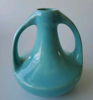 Vintage Rookwood Pottery Deco Two Handled Vase Blue - Green Teal 4.  5” Unmarked