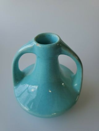 Vintage Rookwood Pottery Deco Two Handled Vase Blue - Green Teal 4.  5” Unmarked 4