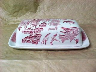 Covered Butter Dish Churchill England Red/pink Oriental Style 20 Base 48 Cover
