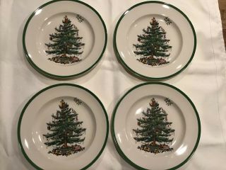 Set Of 4 Spode Christmas Tree Dinner Plates England S3324 - A14 Pristine