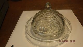Vintage Hazel Atlas Round Clear Depression Glass Butter Dish With Lid