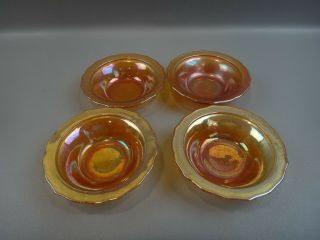 Vtg Set 4 Federal Glass Normandie Iridescent Fruit Berry Bowls Marigold