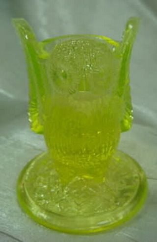 Canary Vaseline Glass Spread Wing Owl Toothpick Holder