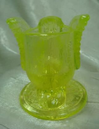 Canary Vaseline Glass Spread Wing Owl Toothpick Holder 3