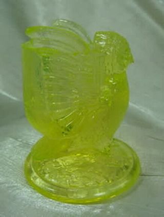 Canary Vaseline Glass Spread Wing Owl Toothpick Holder 4