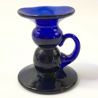Hand Blown Cobalt Blue Glass Candle Holder With Finger Hold
