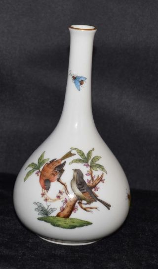 Herend Onion Neck Bud Vase - 5 " H - 7105/ro - Rothschild Birds - - B