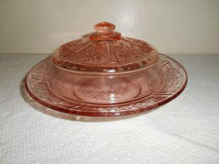 Pretty Pink 7.  5 " Sharon Cabbage Rose Round Butter With Lid By Federal Glass