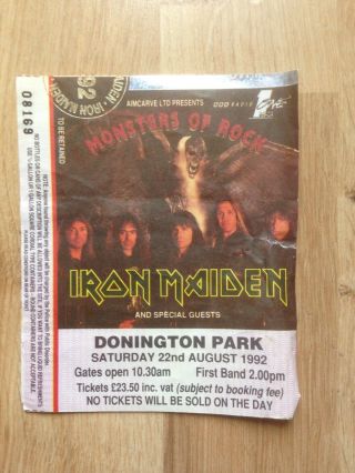 Iron Maiden Monsters Of Rock 1992 Ticket