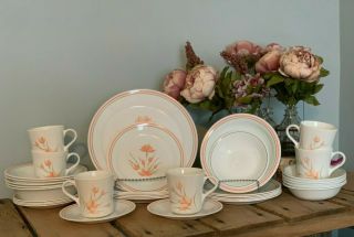 Corelle Peach Floral 16 Piece Dinnerware Set Service For 4 Vintage