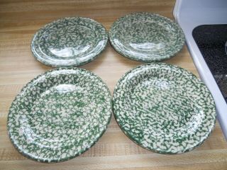 Set Of 4 Workshops Of Gerald Henn Green Sponge Ware Salad/luncheon Plates