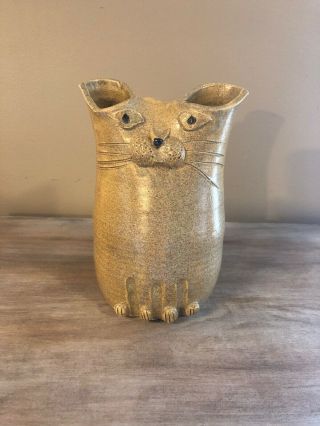 Hand Thrown Studio Pottery Art Vase Of Cat Signed Jerry Pruitt Adorable Cat Vase