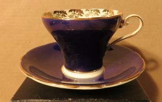 Aynsley Cobalt Blue And Gold Pattern 6557 Teacup & Saucer Made In England