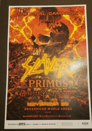 Slayer/primus/ministry/phil Anselmo 11x17 Gig Concert Poster Colorado Springs
