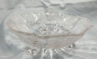 Vintage Fostoria Baroque Glass Navarre Pattern Etched 3 Footed Bowl 2