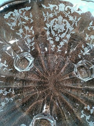Vintage Fostoria Baroque Glass Navarre Pattern Etched 3 Footed Bowl 3