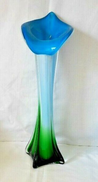 Murano Glass,  Blue,  White & Green Jack In The Pulpit Vase