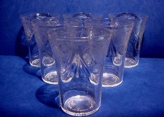 (6) Hazel Atlas Royal Lace Depression Glass 4 1/4 " 9 Oz.  Clear Tumblers