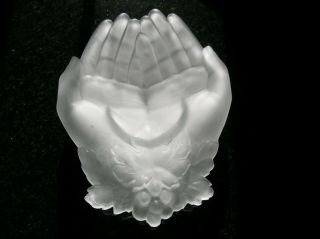 Rare Vintage Frosted Glass Open Hands W/grapes Leaves Trinket Candy Dish Signed