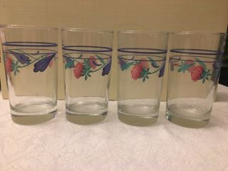 Set Of 4 Lenox Poppies On Blue Juice Drinking Glasses 6 Ounce 4 1/4 " Tumblers Ec