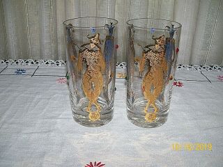 Set Of 2 Culver (?) Carnival/mardi Gras Tall Highball/cocktail Glasses