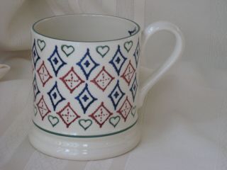 Vintage Bridgewater Heart & Diamond Patterned Mug Hand Painted,  Signed England