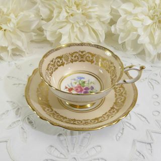 Double Warrant Paragon Tea Cup And Saucer,  Peach And Gold Paragon Teacup 1940 