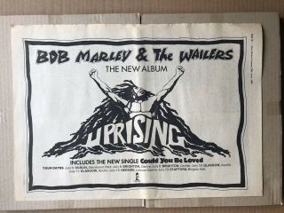 Bob Marley Uprising Poster Sized Music Press Advert From 1980 With Tour