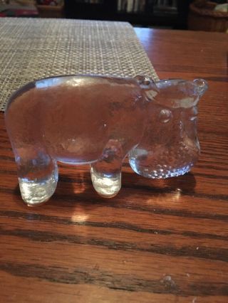 Vintage Kosta Boda Zoo Series Art Glass Hippo Hippopotamus Animal Figurine