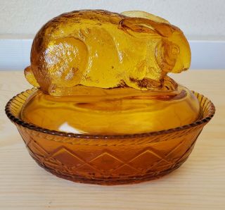 Amber Glass Bunny Butter Dish