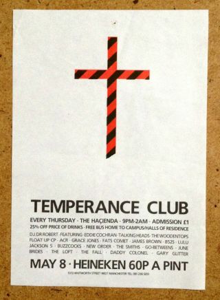 Hacienda Manchester Temperance Club Flyer Uk Postage