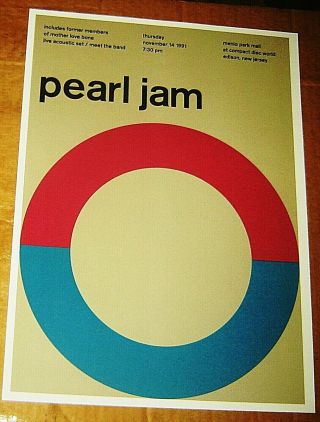 Pearl Jam Rock Concert Poster Swiss Punk Graphic Pop Art Menlo Park Mall Nj