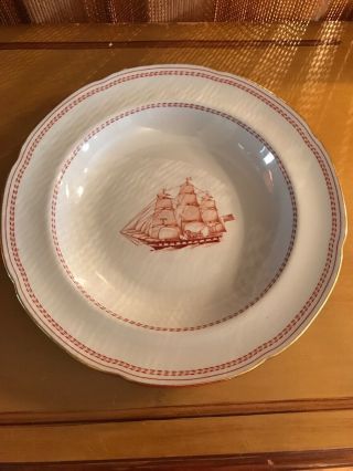 Spode Trade Winds Red Large 9 " Rim Soup Bowl White Diamond Liner Anglo American