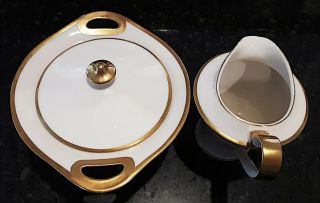 VINTAGE Theodore Haviland NY Creamer & Sugar Bowl with Lid Set Gold Trim 5