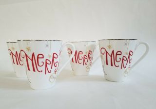 Lenox Christmas Eat Drink And Be Merry Porcelain Coffee Mugs Set (4)