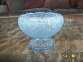 Fenton Glass Vintage Light Blue Pedestal Daisy Floral Beaded Rose Bowl