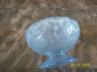 Fenton Glass Vintage Light Blue Pedestal Daisy Floral Beaded Rose Bowl 3