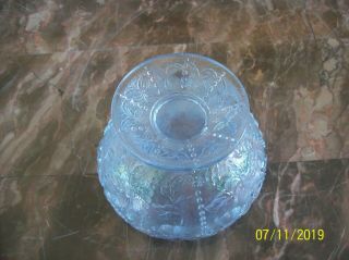 Fenton Glass Vintage Light Blue Pedestal Daisy Floral Beaded Rose Bowl 5
