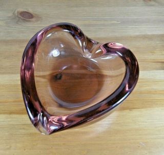 Vtg Murano Mid Century Modern Art Glass Heavy Pink Heart Trinket Dish Ashtray