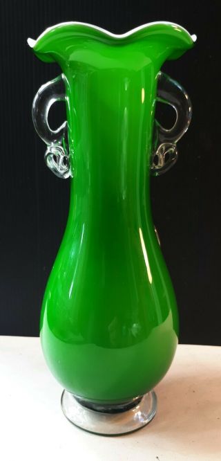 Vintage 1970s Murano Hand - Made Glass Vase.  Applied Flower/ Cased White/ Mid - 20C 5