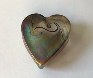 Robert Held Studio Art Glass Heart Iridescent Paperweight Hand Canada Signed