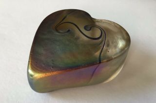 Robert Held Studio Art Glass Heart Iridescent Paperweight Hand Canada Signed 2