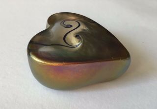 Robert Held Studio Art Glass Heart Iridescent Paperweight Hand Canada Signed 3