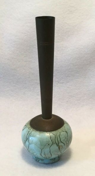 Mid - Century W.  B.  Leersum Delftware Brass & Pottery Modernist Bud Vase - Holland