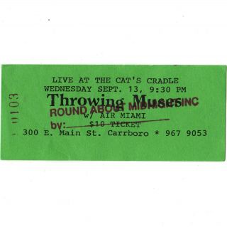 Throwing Muses Concert Ticket Stub Carrboro Nc 9/13/95 Bright Yellow Gun Rare