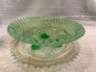 TE197 VTG Northwood Glass Green Opalescent Edge Ruffled Bowl Rings 9 - 1/2 Footed 2